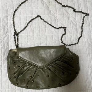 Lauren Merkin Snap Closure Crossbody Handbag Leather Green with Grommits